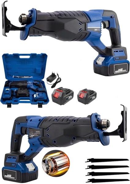 Alman 7 Serisi Şarjlı Tilki Kuyruğu Testeresi 4 Bıçaklı Kemik Kesim Vs Kömürsüz Pistonlu Motor Blue