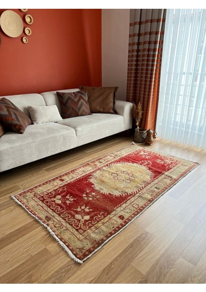 100X185 cm El Dokuma Vintage Halı, Kırmızı Renkli ve Çiçek Desenli, Yatak Odası ve Oturma Odası Için Özel Halı fırsatları