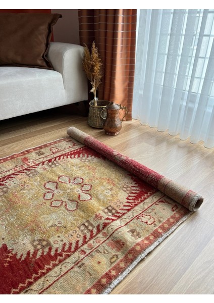 100X185 cm El Dokuma Vintage Halı, Kırmızı Renkli ve Çiçek Desenli, Yatak Odası ve Oturma Odası Için Özel Halı indirimleri