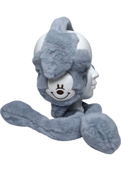 Kız Çocuk Gri Renk Mickey Figürlü Pompalı Sesli Kışlık Peluş Kulaklık fiyatları