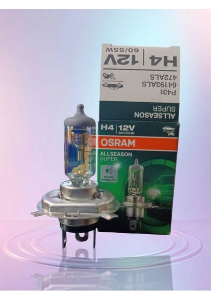 Osram H4 halojen ampül 55/60W Allseason Super +%30 Kolormatik Kar ve Sis Için Özel 4 Mevsimlik (1ADET) H4 HALOJEN AMPUL