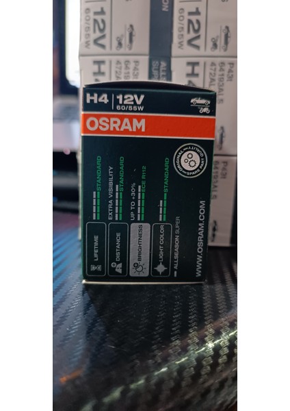Osram H4 halojen ampül 55/60W Allseason Super +%30 Kolormatik Kar ve Sis Için Özel 4 Mevsimlik (1ADET) H4 HALOJEN AMPUL