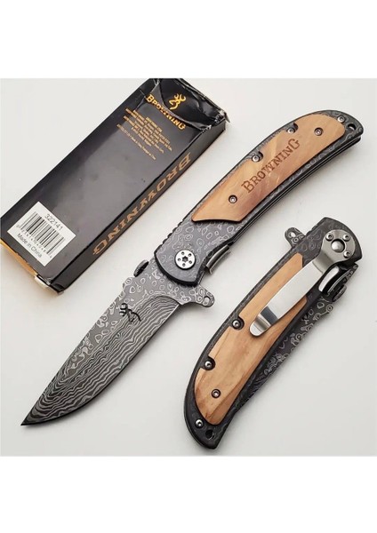 Browning Serisi Damaskus Işlemeli Kamp Outdoor Çakı Bıçak