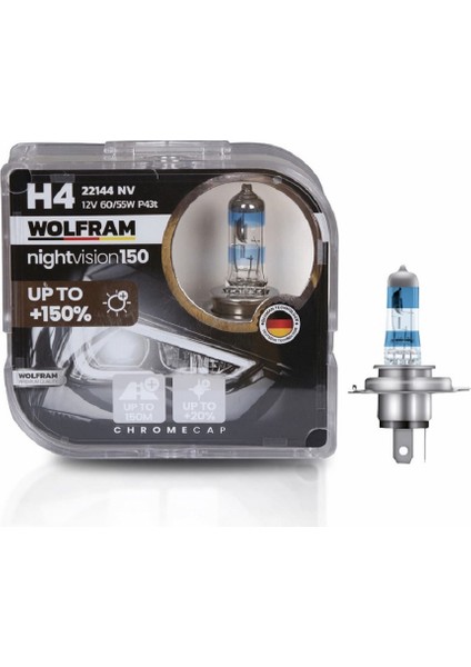 H4 halojen Ampul Performans Ampulü +%150 Fazla Işık ve %20 Beyaz Işık 12V 55/60W Wolfram (2ADET)