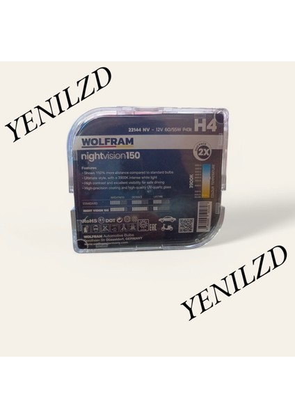 H4 halojen Ampul Performans Ampulü +%150 Fazla Işık ve %20 Beyaz Işık 12V 55/60W Wolfram (2ADET)