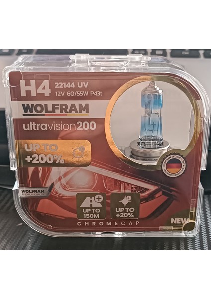 H4 halojen Ampul Performans Ampulü Ultra Vision +%200 Fazla +%20 Beyaz Işık 12V 60/55W Wolfram (2 Adet)