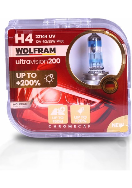 H4 halojen Ampul Performans Ampulü Ultra Vision +%200 Fazla +%20 Beyaz Işık 12V 60/55W Wolfram (2 Adet) modelleri