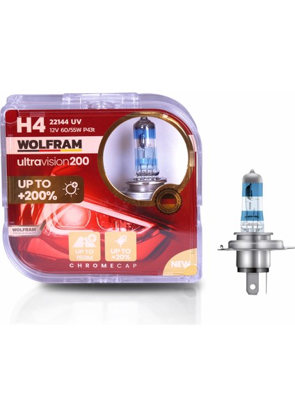 H4 halojen Ampul Performans Ampulü Ultra Vision +%200 Fazla +%20 Beyaz Işık 12V 60/55W Wolfram (2 Adet) fırsatları