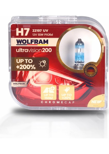 H7 Ampul Performans Ampulü Ultra Vision +%200 Fazla +%20 Beyaz Işık 12V 55W Wolfram 1tkm 2ADET