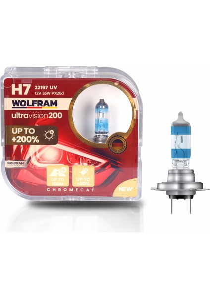 H7 Ampul Performans Ampulü Ultra Vision +%200 Fazla +%20 Beyaz Işık 12V 55W Wolfram 1tkm 2ADET