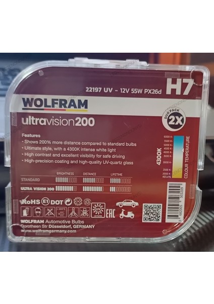 H7 Ampul Performans Ampulü Ultra Vision +%200 Fazla +%20 Beyaz Işık 12V 55W Wolfram 1tkm 2ADET