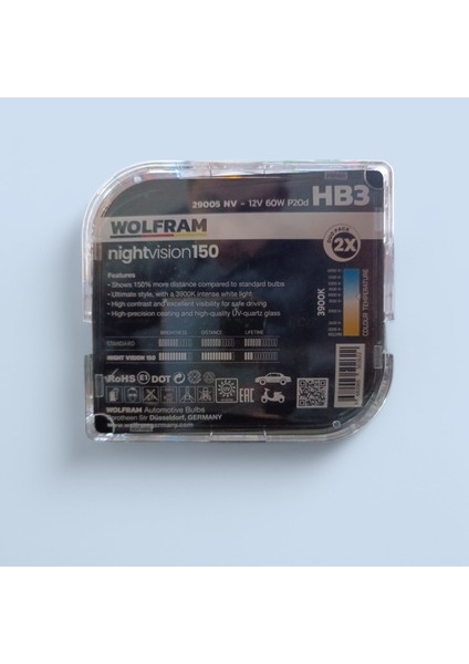 Hb3 Ampulperforman Ampulü Nv +%150 Fazla Işık ve %20 Beyaz Işık 12V 60W Wolfram 1tkm 2ADET