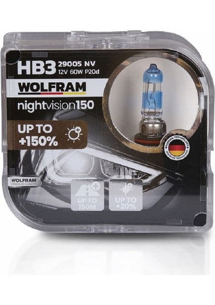 Hb3 Ampulperforman Ampulü Nv +%150 Fazla Işık ve %20 Beyaz Işık 12V 60W Wolfram 1tkm 2ADET