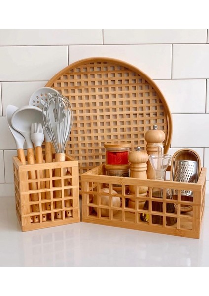 Bambu Kafes Orta Boy ve Küçük Boy Organizer 2 Adet Çok Amaçlı Sepet,banyo,mutfak Dekor
