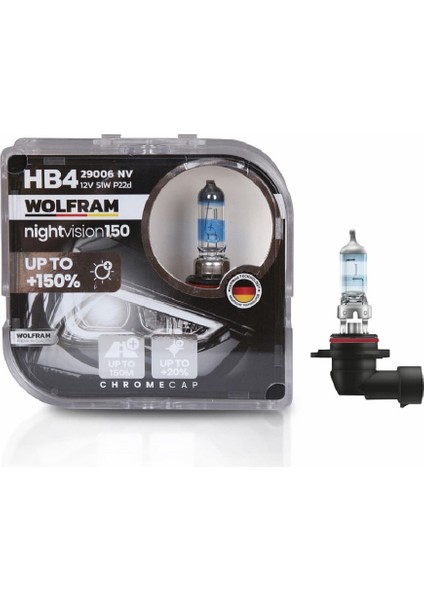 Hb4 Ampul Performans Ampulü Nv +%150 Fazla Işık ve %20 Beyaz Işık 12V 51W Wolfram 1tkm 2ADET