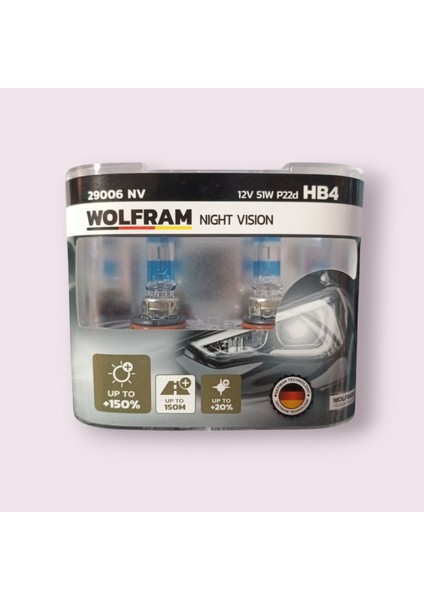 Hb4 Ampul Performans Ampulü Nv +%150 Fazla Işık ve %20 Beyaz Işık 12V 51W Wolfram 1tkm 2ADET