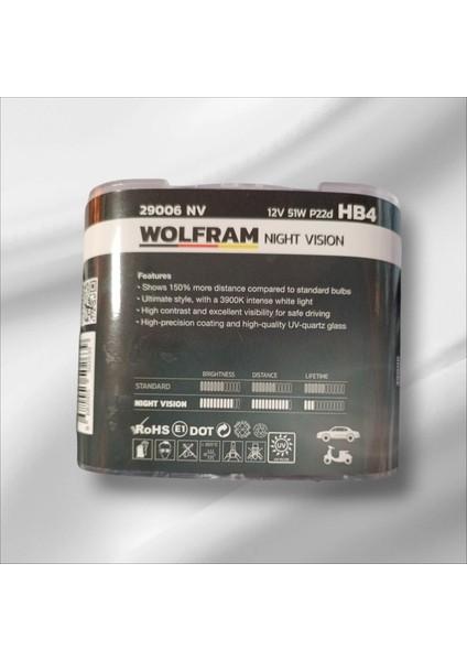 Hb4 Ampul Performans Ampulü Nv +%150 Fazla Işık ve %20 Beyaz Işık 12V 51W Wolfram 1tkm 2ADET