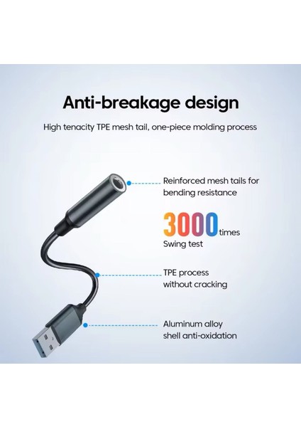 Usb'den 3,5 Mm'ye Ses Jak Adaptörü USB A'dan 3,5 Mm'ye Aux Kablosu Usb'den Ses Jak Adaptörüne Kulaklik USB Harici Ses Karti Bilgisayar Için