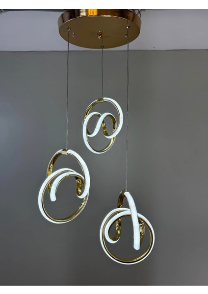 Kumandalı LED Avize 3lü Sarı 3 Ayrı Renk Işık Özelligine Sahip