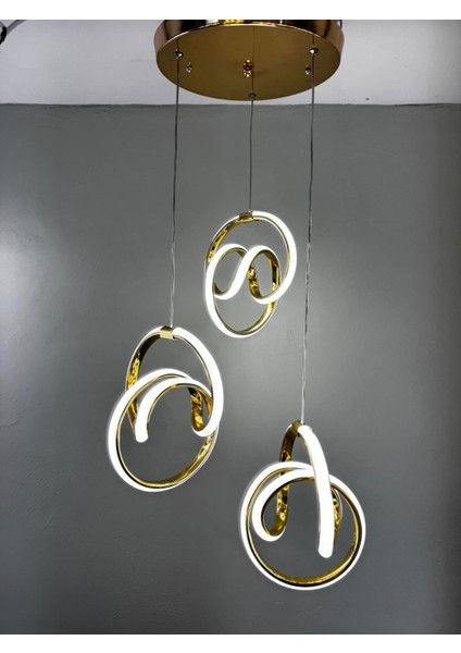 Kumandalı LED Avize 3lü Sarı 3 Ayrı Renk Işık Özelligine Sahip