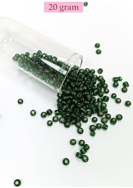 Dökme Cam Kum Boncuk Büyük Boy (6/0) 4 mm - 20 Gram - Şeffaf Koyu Yeşil - BNC100