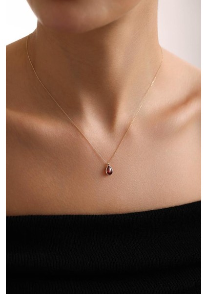 14 Ayar Altın Kırmızı Damla Taşlı Kolye