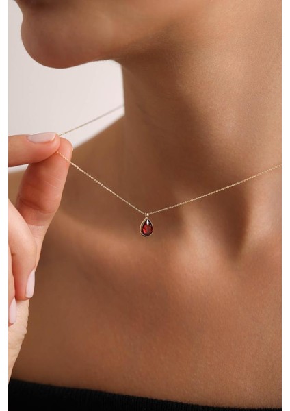 14 Ayar Altın Kırmızı Damla Taşlı Kolye fiyatları