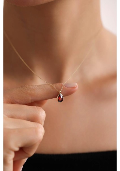 14 Ayar Altın Kırmızı Damla Taşlı Kolye modelleri