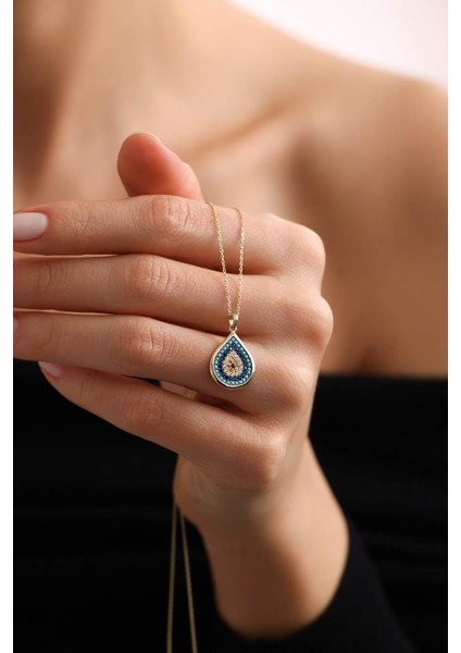 14 Ayar Altın Damla Nazar Tasarım Kolye modelleri