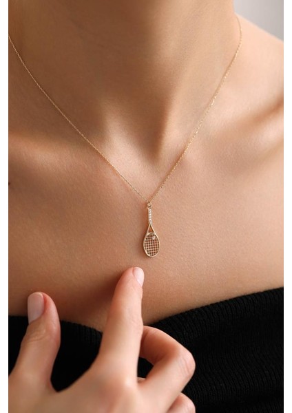 14 Ayar Altın Taşlı Tenis Raket Kolye fiyatları