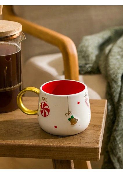 Ekru Yılbaşı Temalı Seramik Kupa 445 Ml