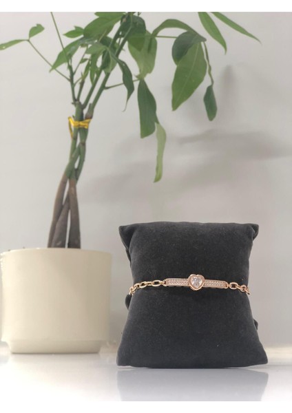 Xuping Kalp ve Taş Işlemeli Künye Kadın Vıp Bileklik Rose Gold Paslanmaz Çelik