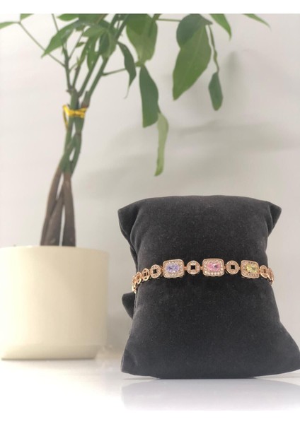 Xuping Renkli Baget Taşlı Kadın Vıp Bileklik Rose Gold Paslanmaz Çelik