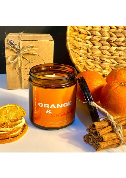 Stworkshop Orange & Cinnamon: Dekoratif Hediyelik Özel Tasarım Portakal ve Tarçın Kokulu 390gr Büyük Mum %100 Doğal Vegan Soya Wax Mumu Sevgililer günü özel indirimleri