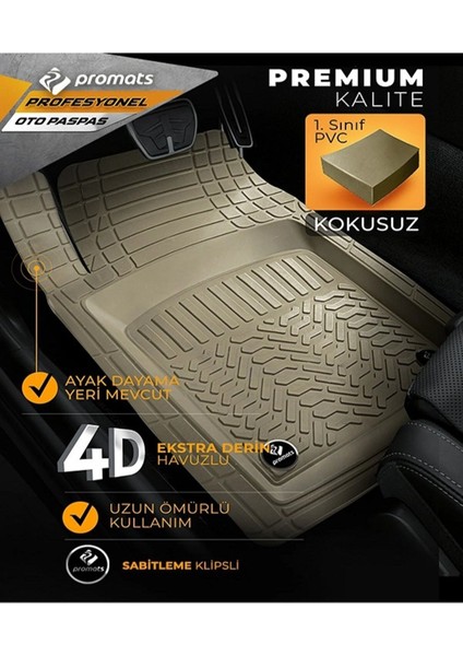 Opel Corsa E 2014 ve Sonrası 4d Oto Paspas Profesyonel Bej