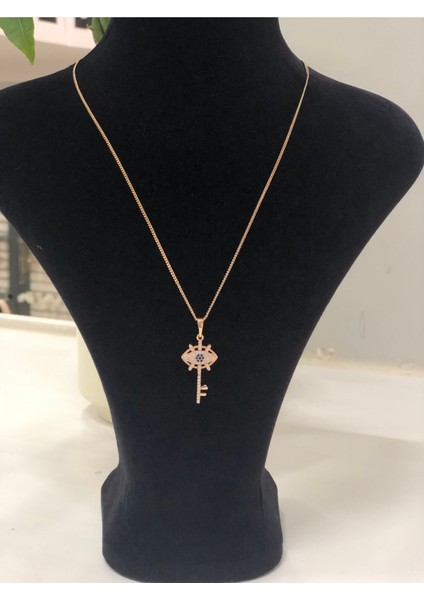 Xuping Zirkon Taşlı Anahtar Model Ince Zincirli Rose Gold Kadın Çelik Kolye