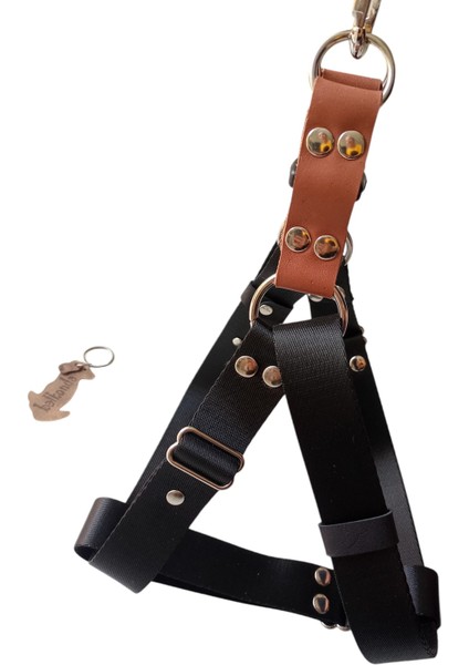 Köpek göğüs tasması orta ve büyük ırk siyah saten kolon hakiki deri konbinli göğüs ölçüsü:55-95cm ayarlı dog harness GT3-9