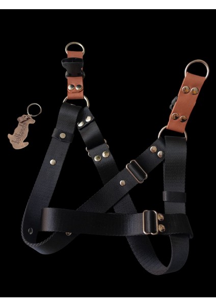 Köpek göğüs tasması orta ve büyük ırk siyah saten kolon hakiki deri konbinli göğüs ölçüsü:55-95cm ayarlı dog harness GT3-9