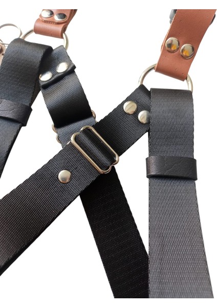 Köpek göğüs tasması orta ve büyük ırk siyah saten kolon hakiki deri konbinli göğüs ölçüsü:55-95cm ayarlı dog harness GT3-9