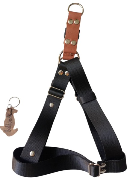 Köpek göğüs tasması orta ve büyük ırk siyah saten kolon hakiki deri konbinli göğüs ölçüsü:55-95cm ayarlı dog harness GT3-9