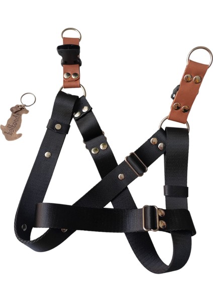 Köpek göğüs tasması orta ve büyük ırk siyah saten kolon hakiki deri konbinli göğüs ölçüsü:55-95cm ayarlı dog harness GT3-9