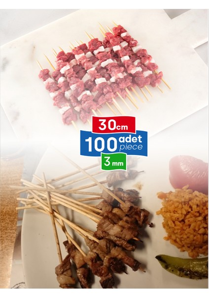 Çöp Şiş 100 Adet, 3 mm - Adana, Urfa, Et, Tavuk, Sebze Kebap Yemekler Için Ahşap, Odun, Bambu modelleri