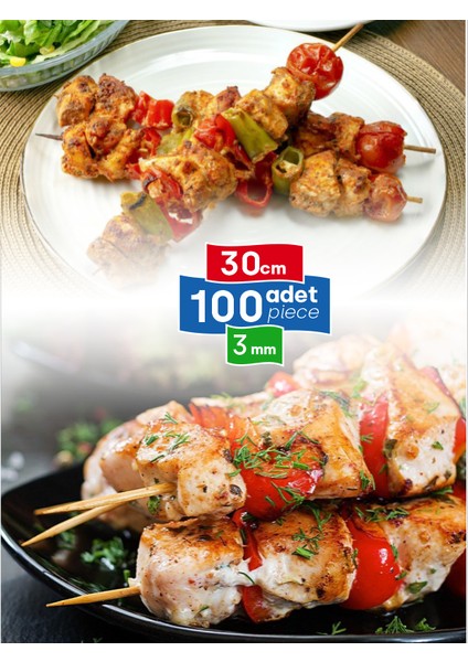 Çöp Şiş 100 Adet, 3 mm - Adana, Urfa, Et, Tavuk, Sebze Kebap Yemekler Için Ahşap, Odun, Bambu fırsatları