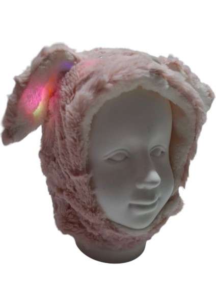 1-6 Yaş Kız Çocuk Pembe Renk Tavşan Kulak Figürlü Işıklı Peluş Şapka Bere modelleri