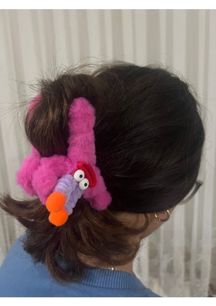 Kadın Kız Peluş Mandal Toka 12 cm Iki Adet Pembe
