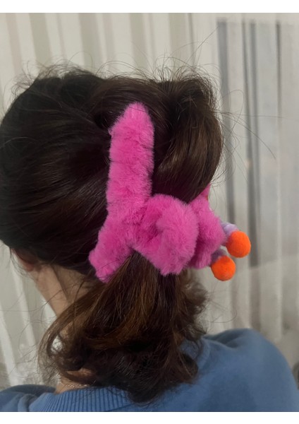 Kadın Kız Peluş Mandal Toka 12 cm Iki Adet Pembe modelleri