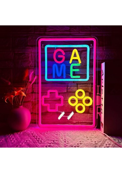 Game Yazılı Oyun Tuş Takımı Neon LED Işıklı Tablo