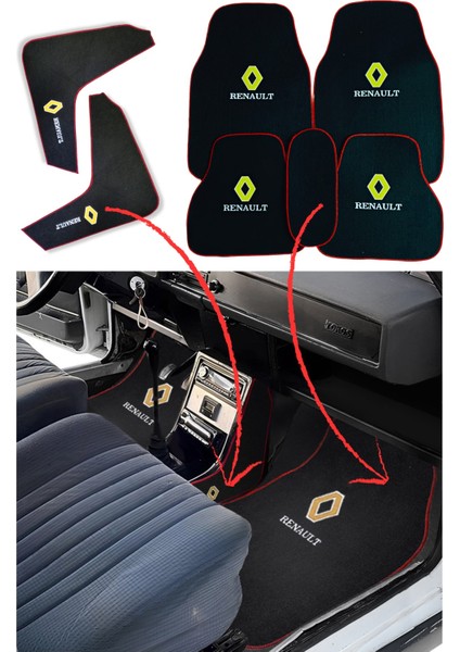 Renault 12 Toros Nakış Işlemeli Araç Oto Halı Paspas I Torpido Vites Orta Konsol Yan Kaplama Halısı