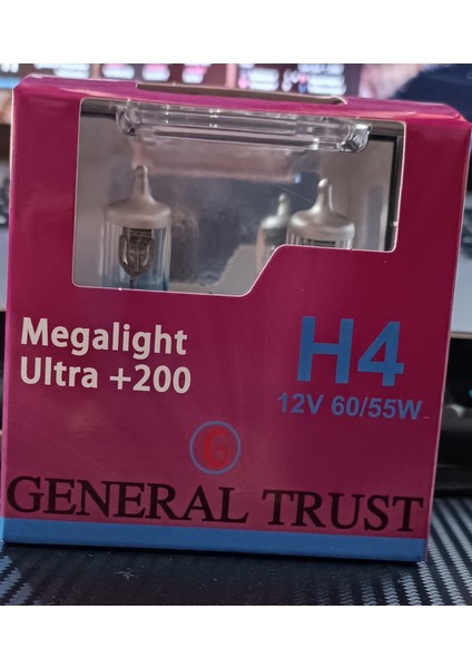 Generaltruck H4 Ampul Performans Ampulü Ultra Vision +%200 Fazla +%20 Beyaz Işık 12V 60/55W
