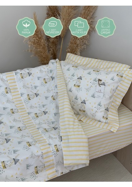 % 100 Pamuk Bebek Nevresim Takımı Sarı Yel Değirmeni ve Kaz (El Emeği) fiyatları